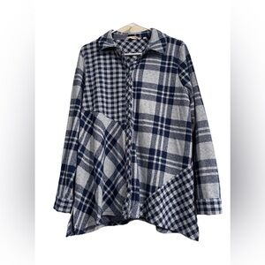 Soft Surroundings Paramour Blue Plaid Tunic button-up shirt Size PXL